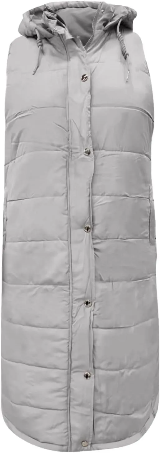 Fashion Sleeveless Puffer Jackets Solid Fall Winter Coats for Women Loose Outerwear Coat Tops Long Hooded Down Jacket