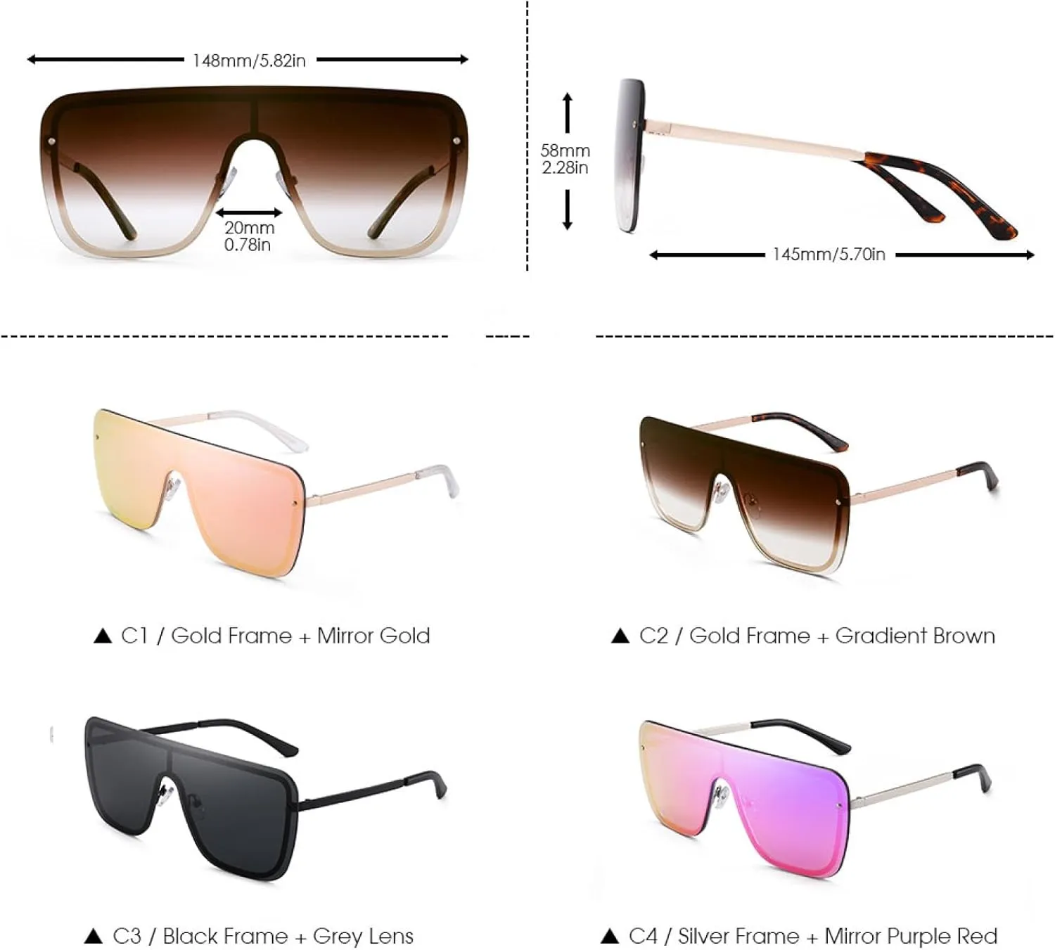 Fashion Women Men Oversized Sunglasses Vintage Shield Sunglasses Uv400