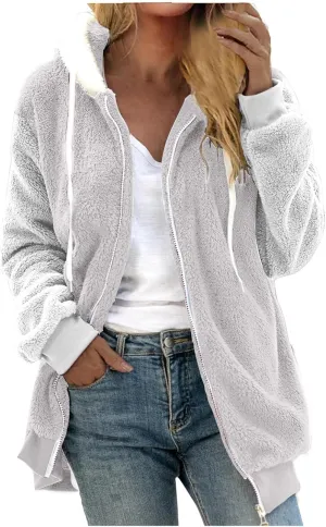 Fashion Women's Zipper V-Neck Pullover Tops Long Sleeve Hooded Blouse Sweatshirt,2024 Fall&Winter Women Trendy Tops