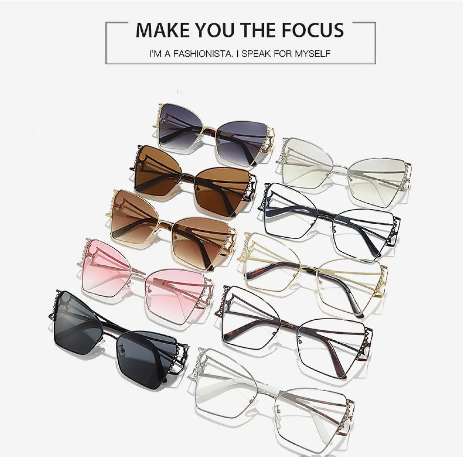 Fashionable Frame Cat Eye Metal Women Sun Glasses Uv400 Quality Style Sunglasses Men Shades
