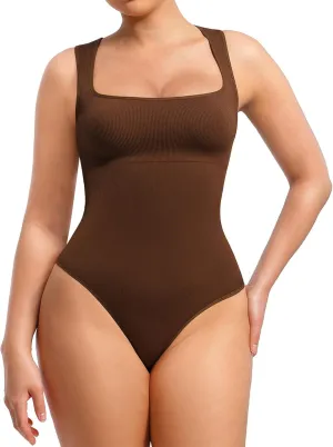FeelinGirl Shapewear Bodysuits for Women Tummy Control Suqare Neck Thong Body Suit Sleeveless Going Out Tank Tops