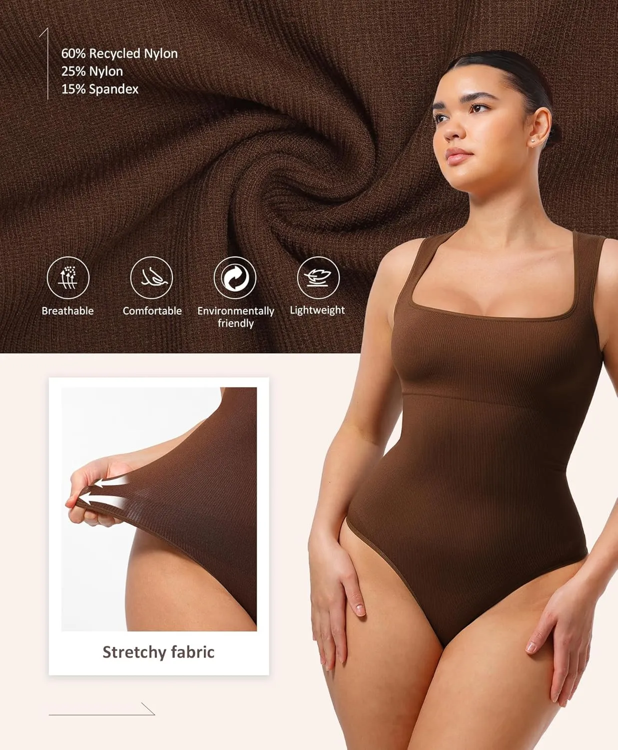 FeelinGirl Shapewear Bodysuits for Women Tummy Control Suqare Neck Thong Body Suit Sleeveless Going Out Tank Tops