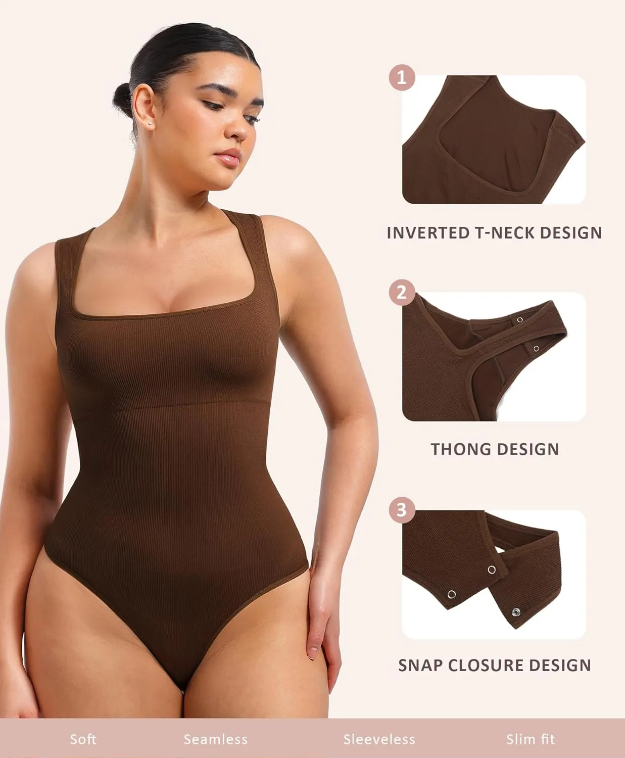 FeelinGirl Shapewear Bodysuits for Women Tummy Control Suqare Neck Thong Body Suit Sleeveless Going Out Tank Tops