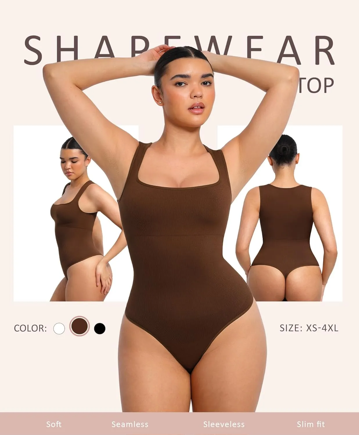 FeelinGirl Shapewear Bodysuits for Women Tummy Control Suqare Neck Thong Body Suit Sleeveless Going Out Tank Tops