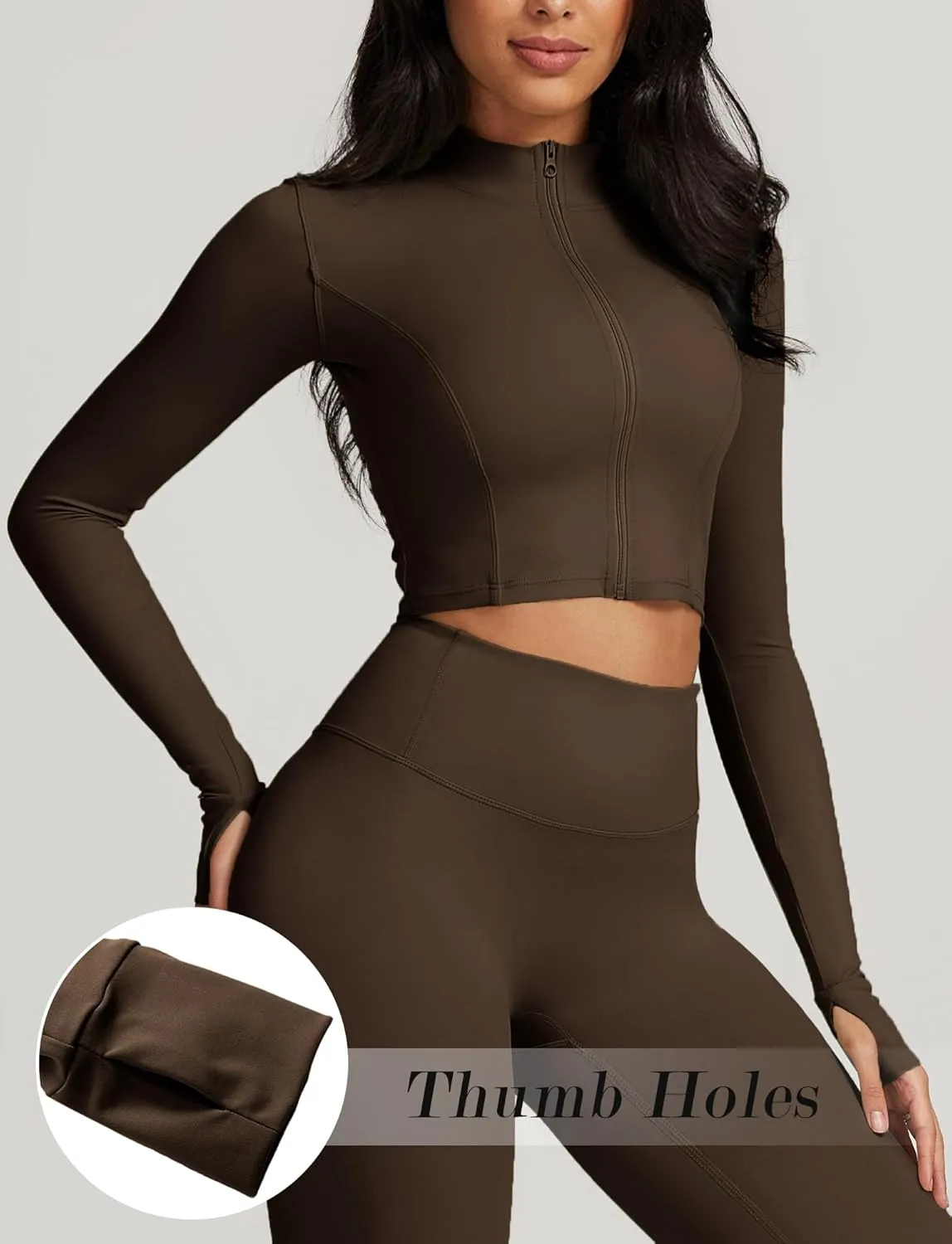 FEOYA Women's High Waist Yoga Sports Jacket Long Sleeves Full Zip Athletic Workout Running Jacket Slim Fit Crop Top S-XL
