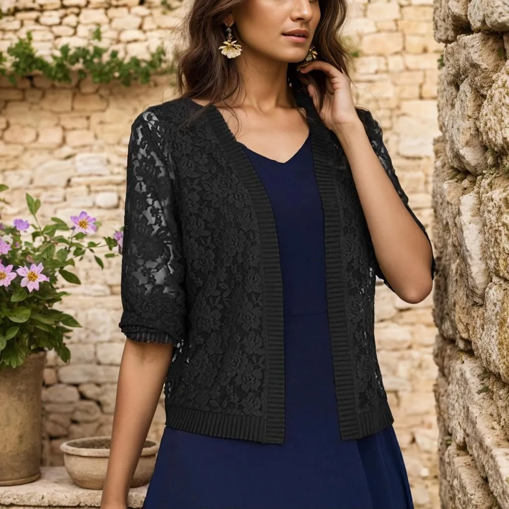 FindThy Women’s Open Front Lace Cardigan Long Sleeve Floral Crochet Summer Shrug Cover Ups