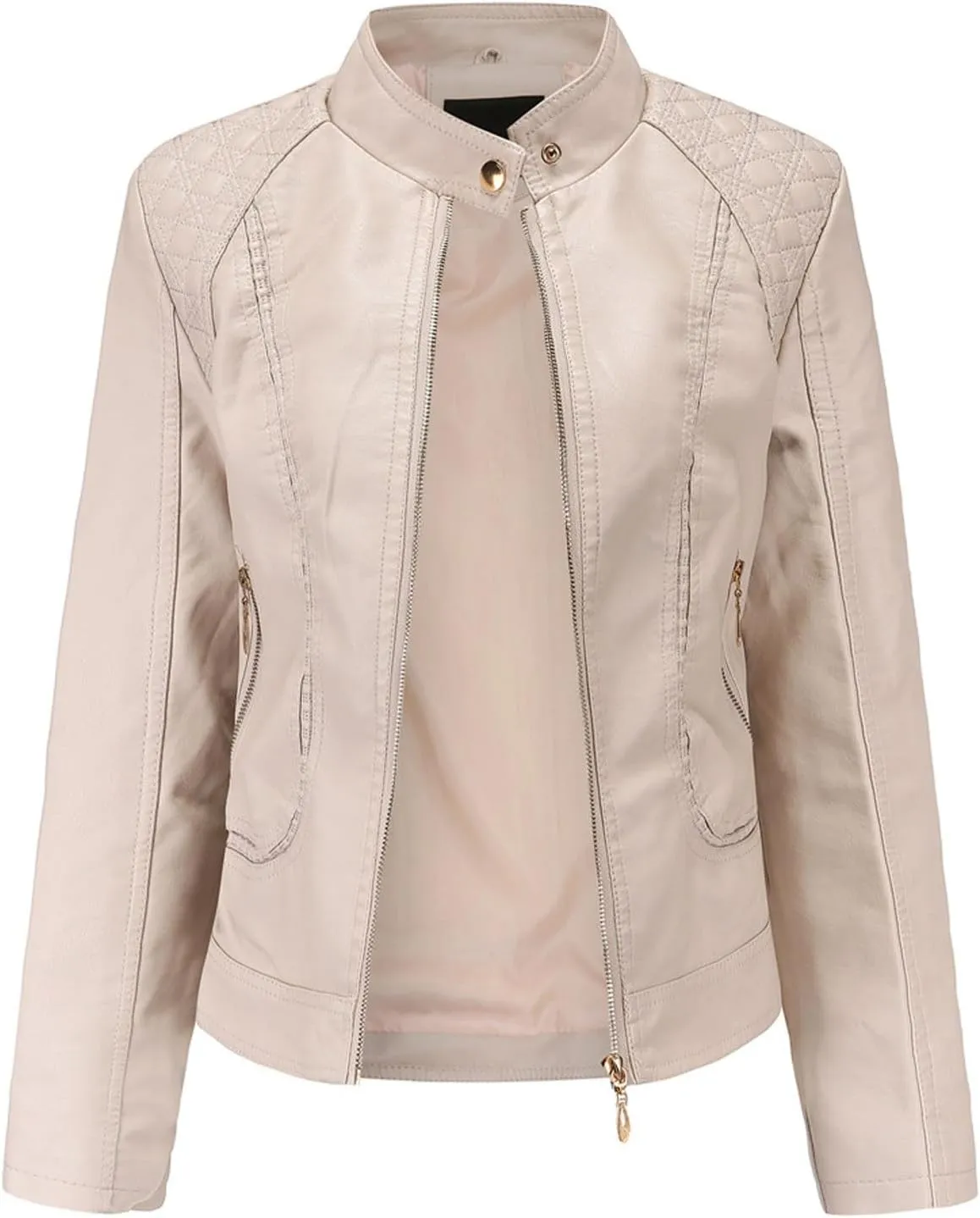 Firzero Leather Jacket Women Black Bomber Jackets Stand Collar Motorcycle Moto Biker Coat 2024 Quilted Long Sleeve Outwear