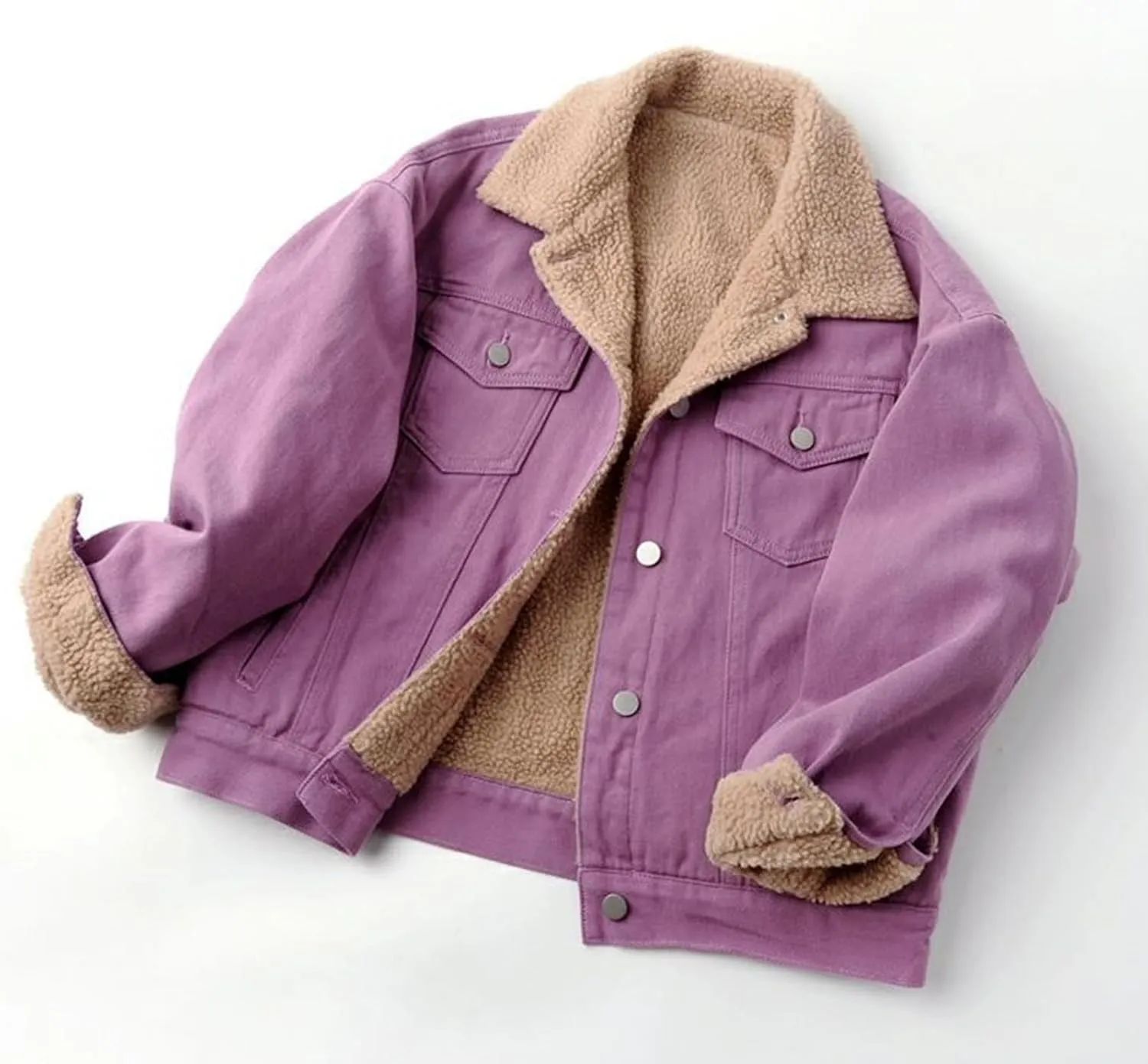 Fleece Jacket Women Denim Trucker Jacket Turn Down Collar Jacket Faux Fur Coat Fashion Winter Jacket Warm Outfits