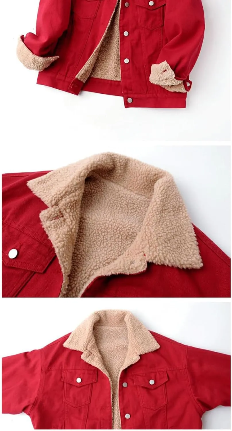 Fleece Jacket Women Denim Trucker Jacket Turn Down Collar Jacket Faux Fur Coat Fashion Winter Jacket Warm Outfits