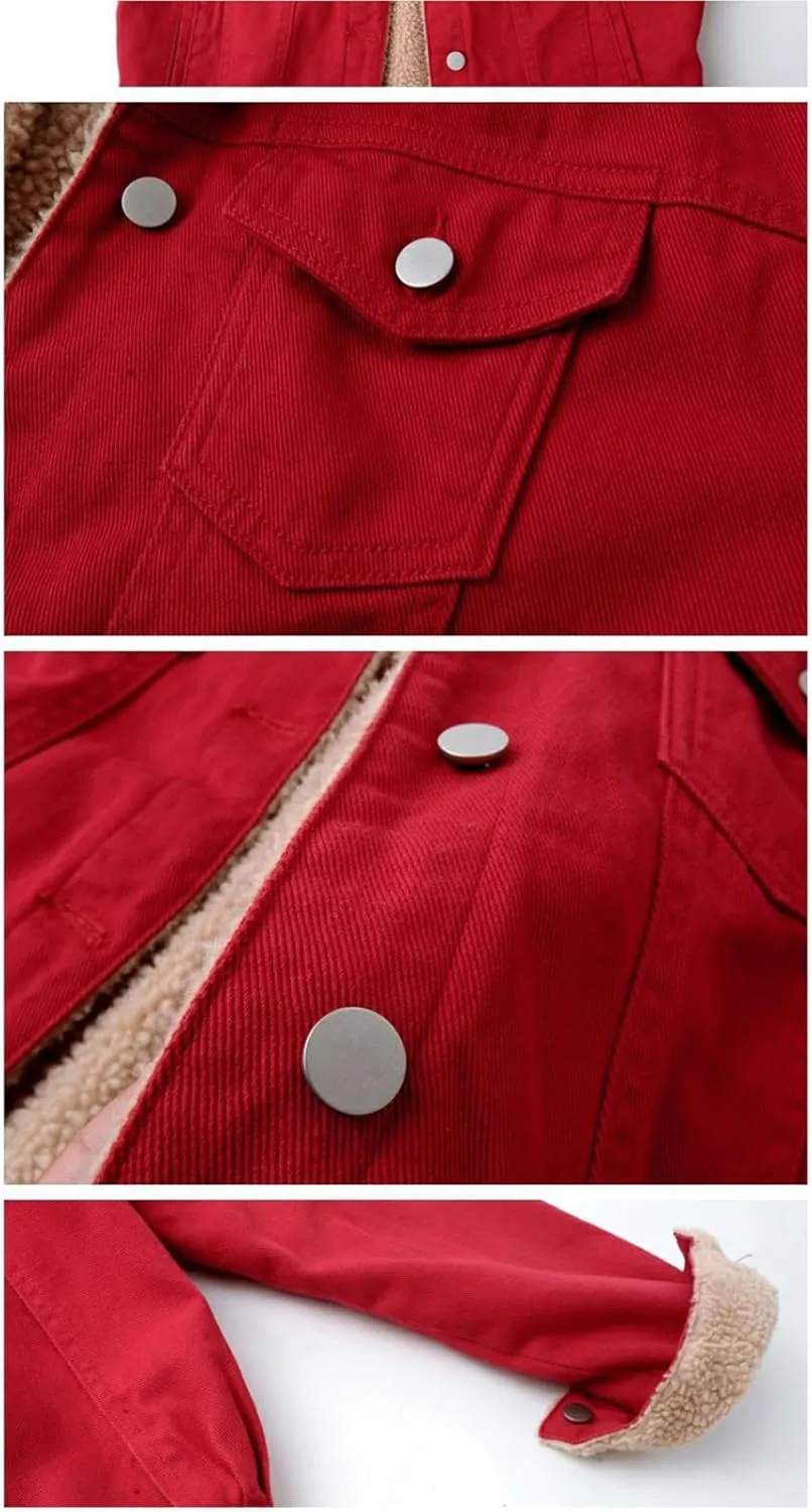 Fleece Jacket Women Denim Trucker Jacket Turn Down Collar Jacket Faux Fur Coat Fashion Winter Jacket Warm Outfits