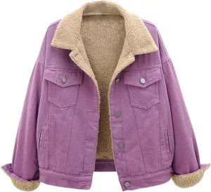 Fleece Jacket Women Denim Trucker Jacket Turn Down Collar Jacket Faux Fur Coat Fashion Winter Jacket Warm Outfits