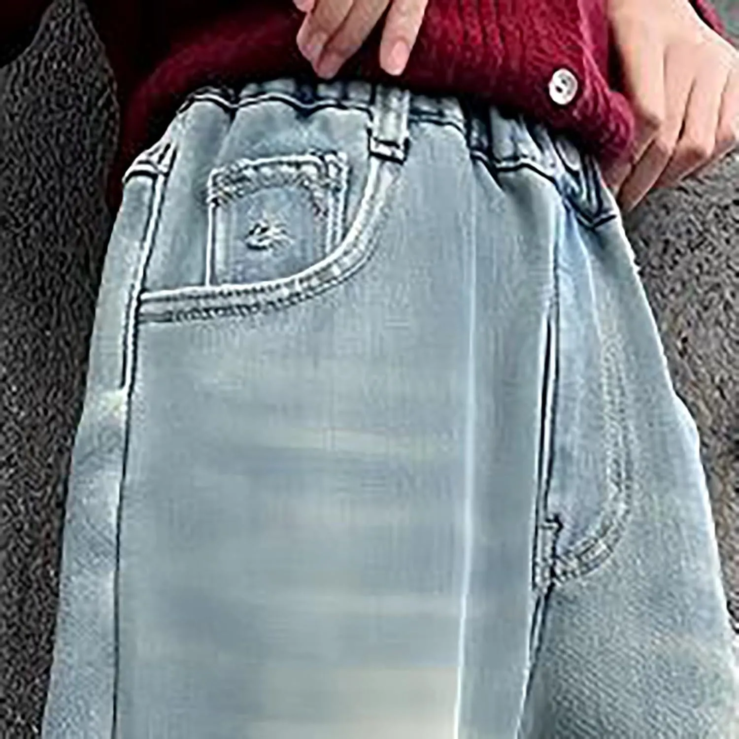 Girls Baggy Jeans Wide Leg High Elastic Waist Distressed Denim Pants Kids Casual Trouser with Pockets Streetwear Outfit