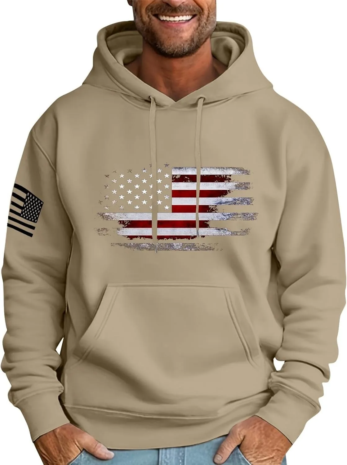 Graphic Hoodies for Men USA Flag Print Sweatshirt Oversized Lightweight Big and Tall Hoodies with Pockets Fall Clothes