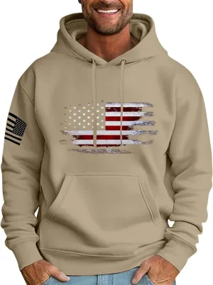 Graphic Hoodies for Men USA Flag Print Sweatshirt Oversized Lightweight Big and Tall Hoodies with Pockets Fall Clothes