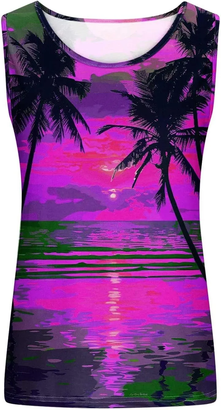 Graphic Tees for Women Fashion Print Tank Tops Trendy Casual Crew Neck Sleeveless Shirts Summer Loose Comfy Blouses