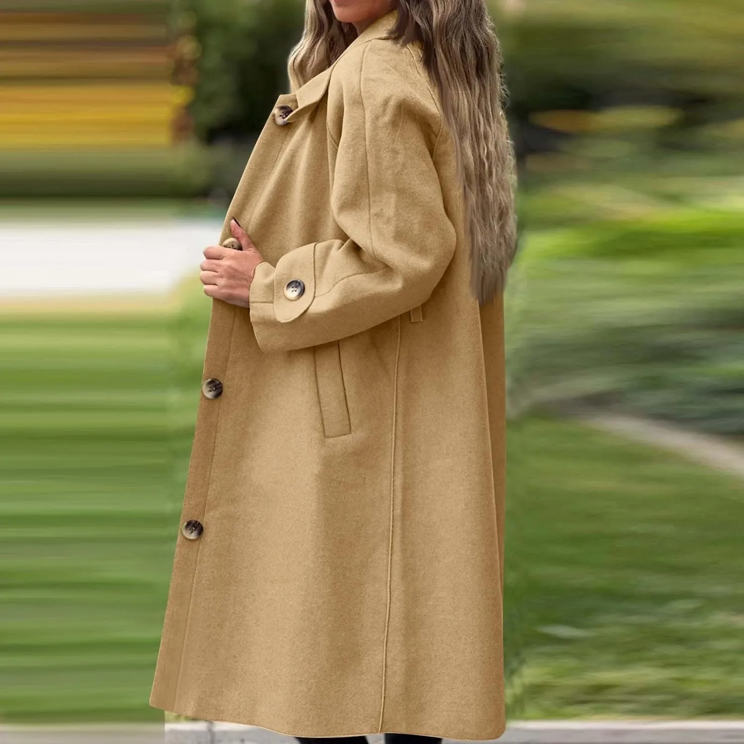 Gumipy Long Winter Coats for Women Plus Size Single Breasted Wool Coats Jackte Trendy Long Sleeve Pea Coats with Pockets