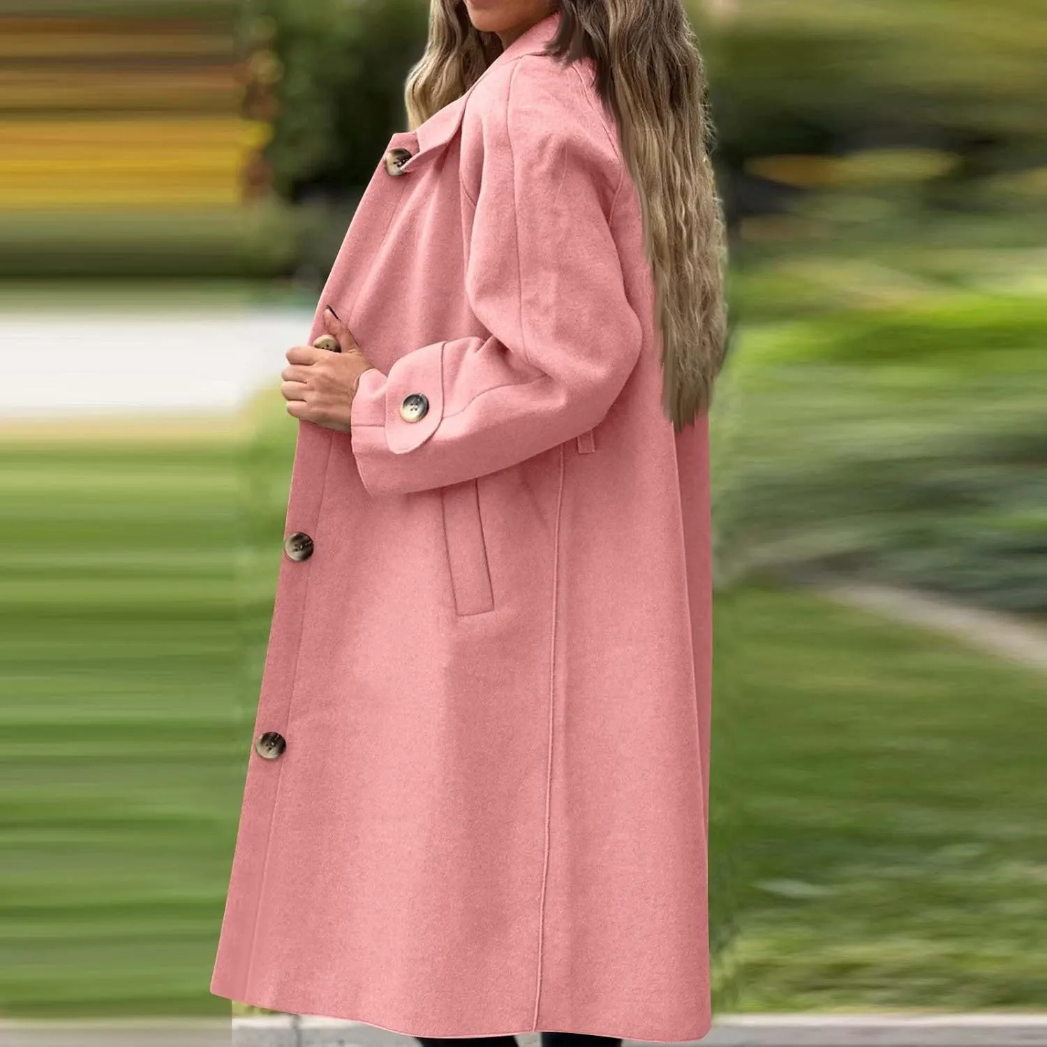 Gumipy Long Winter Coats for Women Plus Size Single Breasted Wool Coats Jackte Trendy Long Sleeve Pea Coats with Pockets
