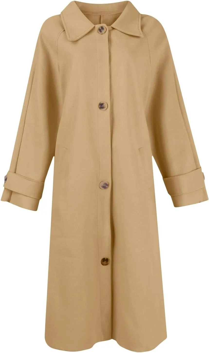 Gumipy Long Winter Coats for Women Plus Size Single Breasted Wool Coats Jackte Trendy Long Sleeve Pea Coats with Pockets