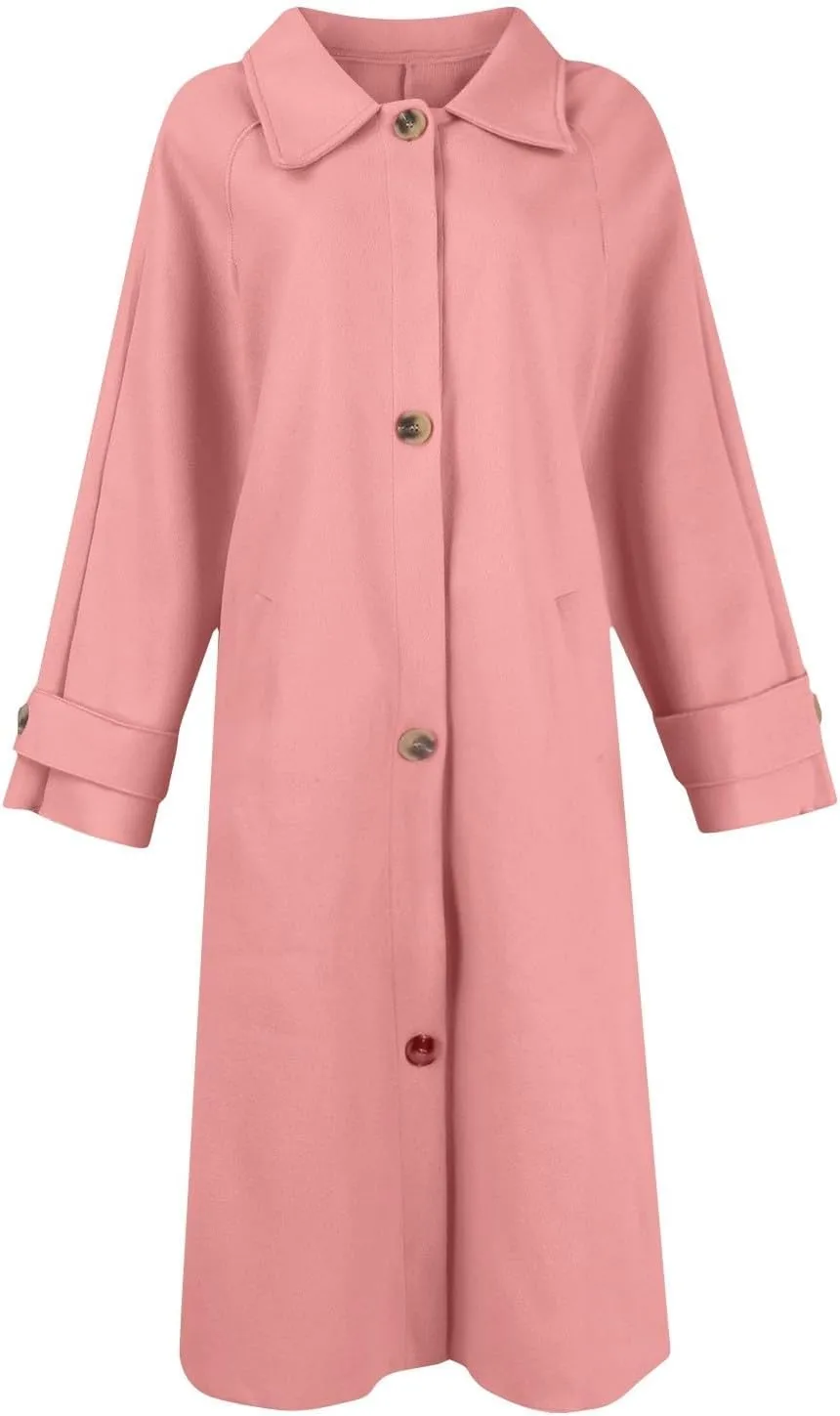 Gumipy Long Winter Coats for Women Plus Size Single Breasted Wool Coats Jackte Trendy Long Sleeve Pea Coats with Pockets