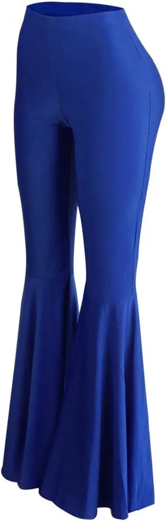 GUOLEZEEV Women Bell Bottoms Solid Elastic Waist Stretchy Fitted and Flared Pants Plus Size