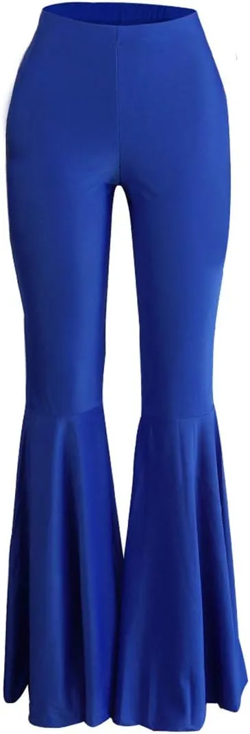 GUOLEZEEV Women Bell Bottoms Solid Elastic Waist Stretchy Fitted and Flared Pants Plus Size