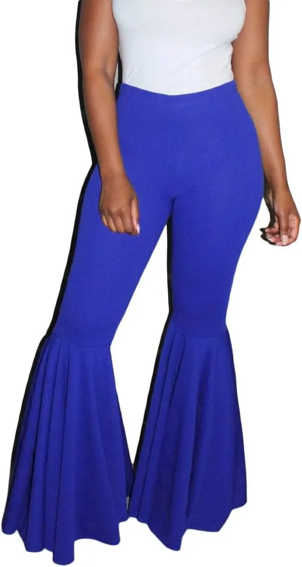 GUOLEZEEV Women Bell Bottoms Solid Elastic Waist Stretchy Fitted and Flared Pants Plus Size