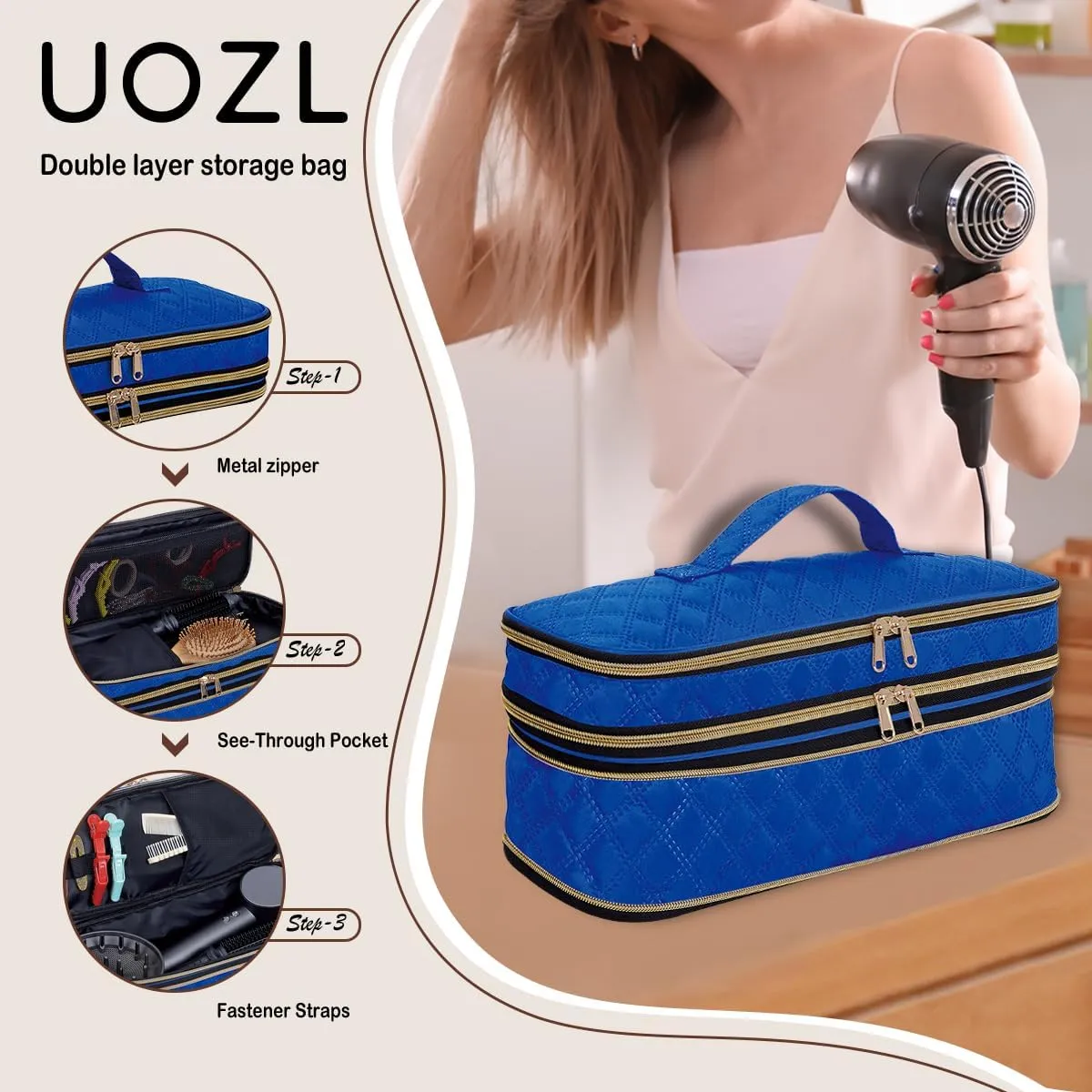 Hair Dryer Travel Carrying Case, Curling Iron Storage Bag, Slim Expandable Handheld Dual-Layer Travel Storage Bag for Dryer/Hair Tool Organizer/Style Organizer
