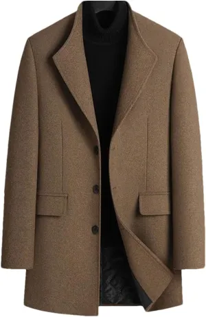 Haitpant Winter Heavy Wool Trench Coat Mens Cashmere Coat Slim Fit Lapel Woolen Peacoat Windbreaker