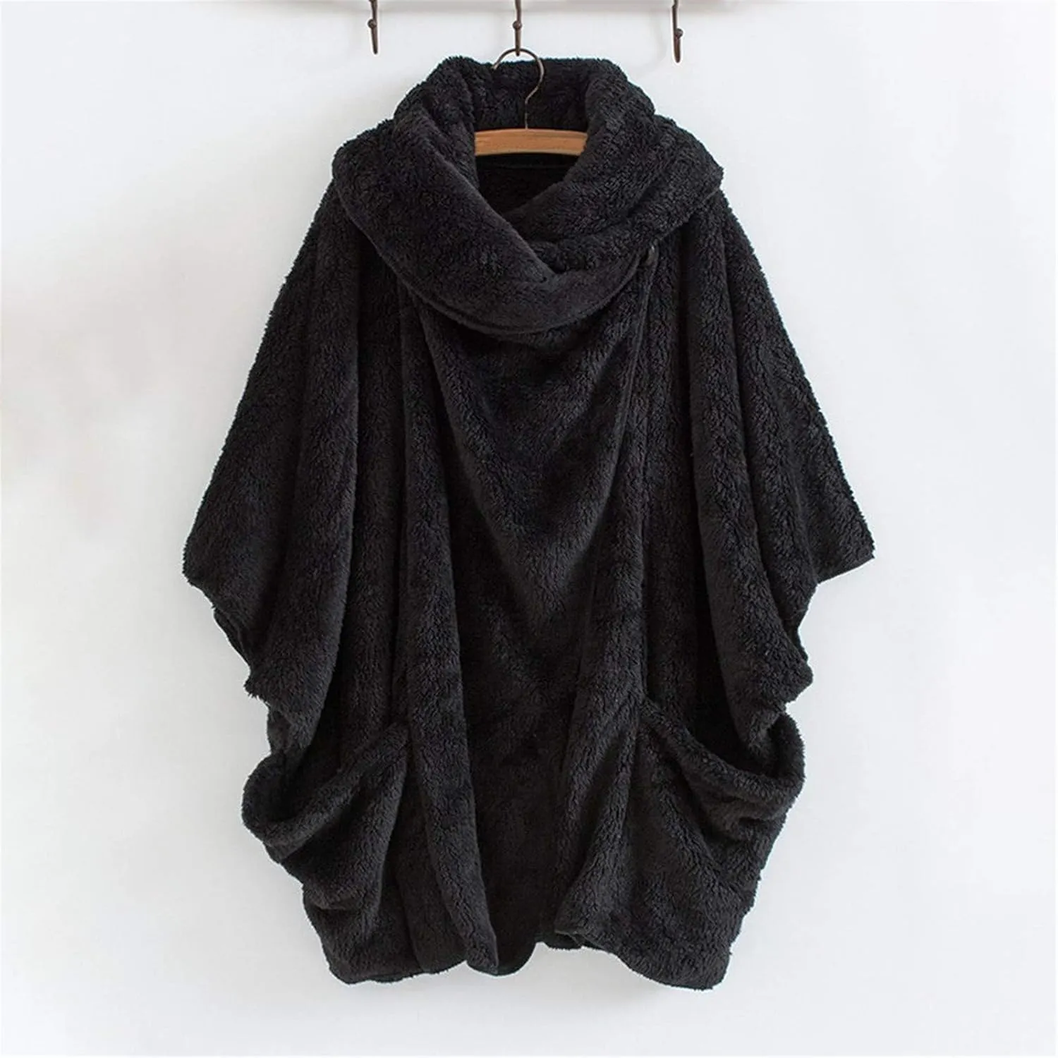 Hasta Womens Plus Size Fleece Cardigans Plush Lapel Bat Sleeve Fuzzy Jackets Winter Pockets Loose Fit Soft Fluffy Teddy Coat