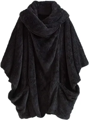 Hasta Womens Plus Size Fleece Cardigans Plush Lapel Bat Sleeve Fuzzy Jackets Winter Pockets Loose Fit Soft Fluffy Teddy Coat