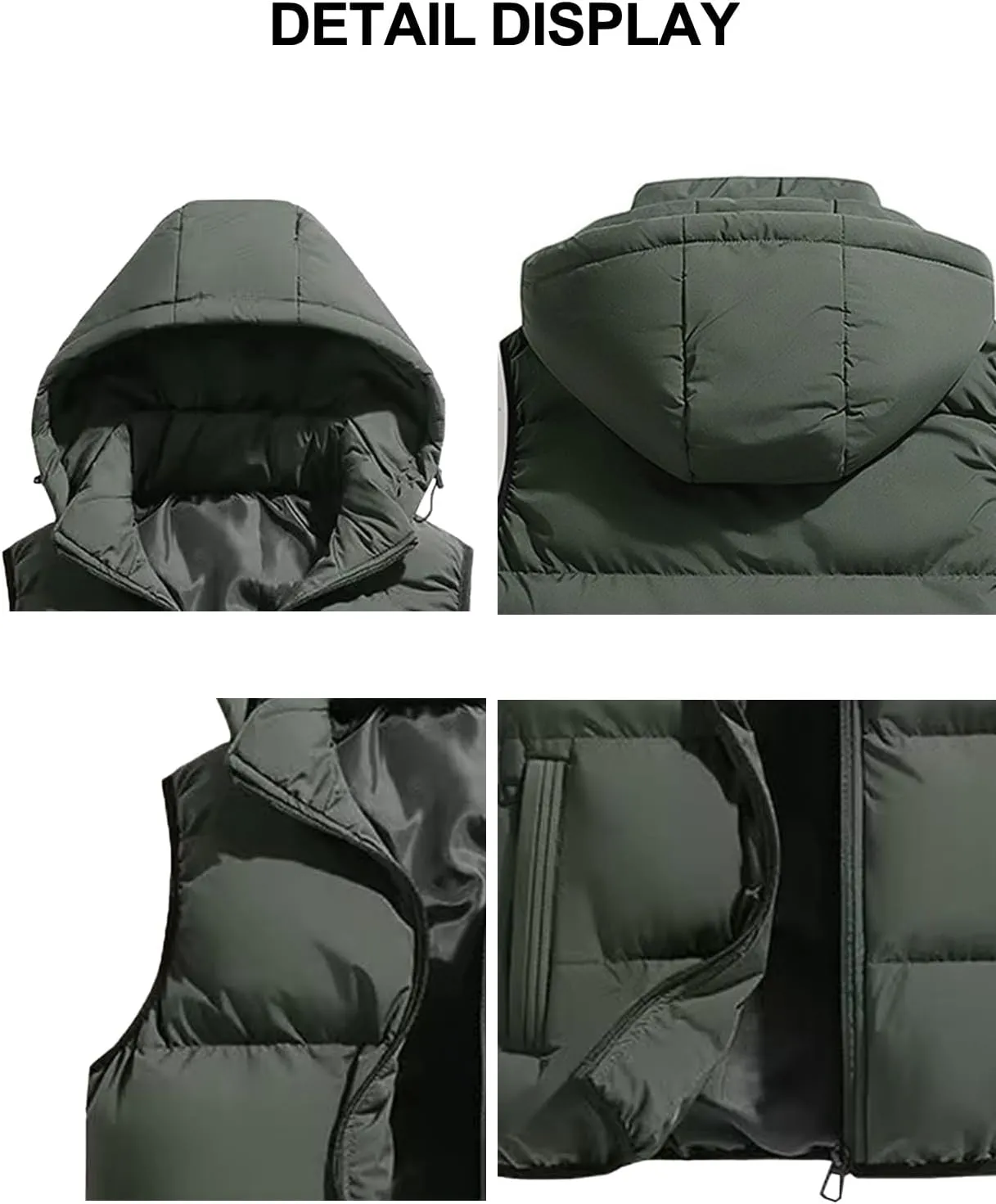 hathne Men's Winter Puffer Vest Sleeveless Warm Zipper Lightweight Jacket Vest with Removable Hood