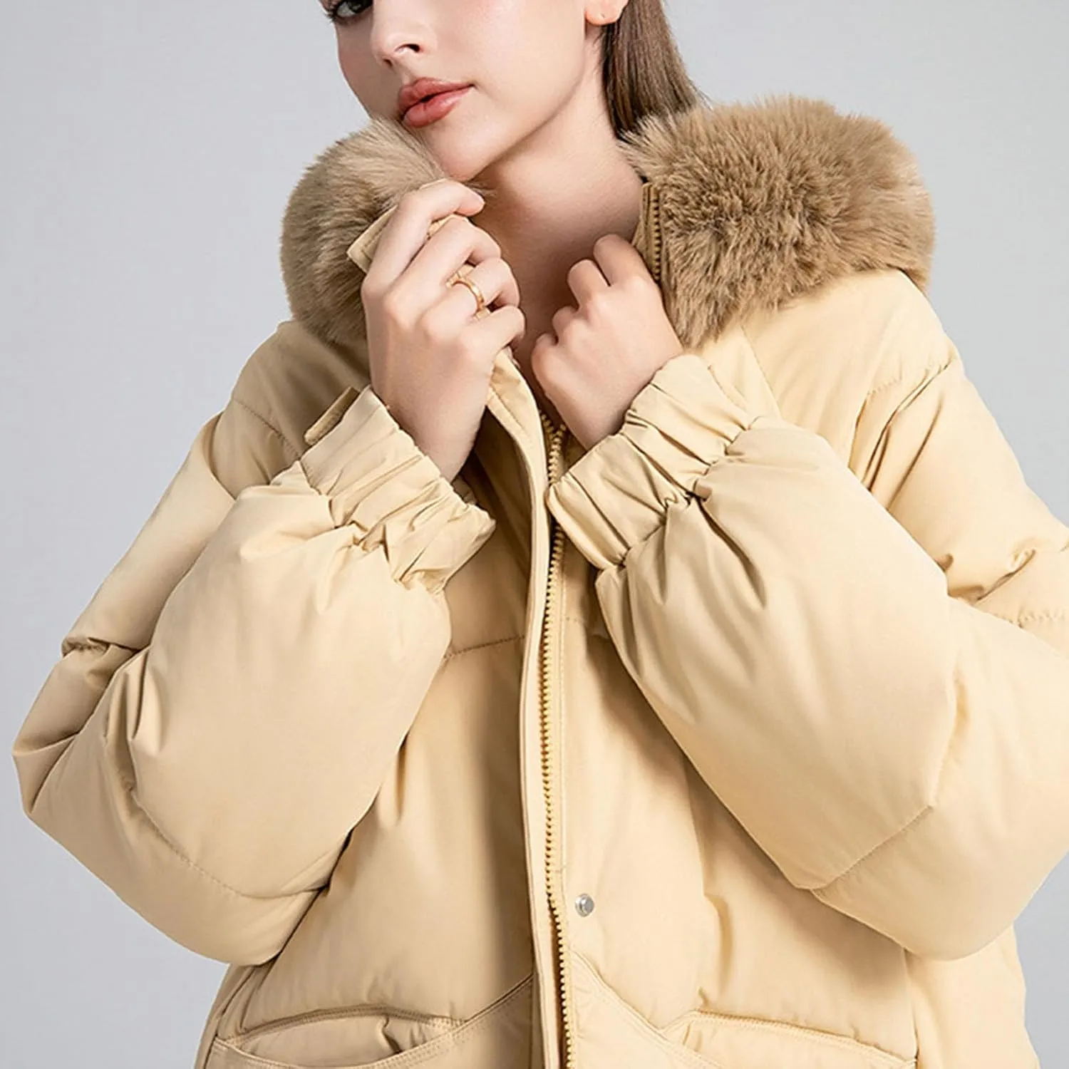 Heavyweight Long Down Jacket for Women Thicken Oversized Outerwear with Faux Fur Hood Winter Fashion Warm Puffer Coat