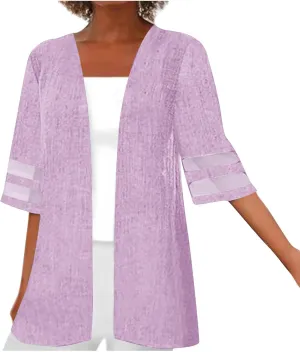 HGps8w Womens Kimono Cardigan Mesh Splicng Half Sleeve Lightweight Summer Beach Cover Ups Loose Open Front Sun Shirts Blouses