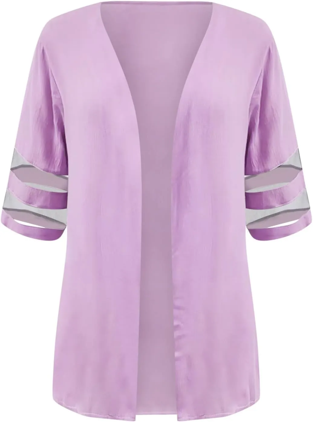 HGps8w Womens Kimono Cardigan Mesh Splicng Half Sleeve Lightweight Summer Beach Cover Ups Loose Open Front Sun Shirts Blouses
