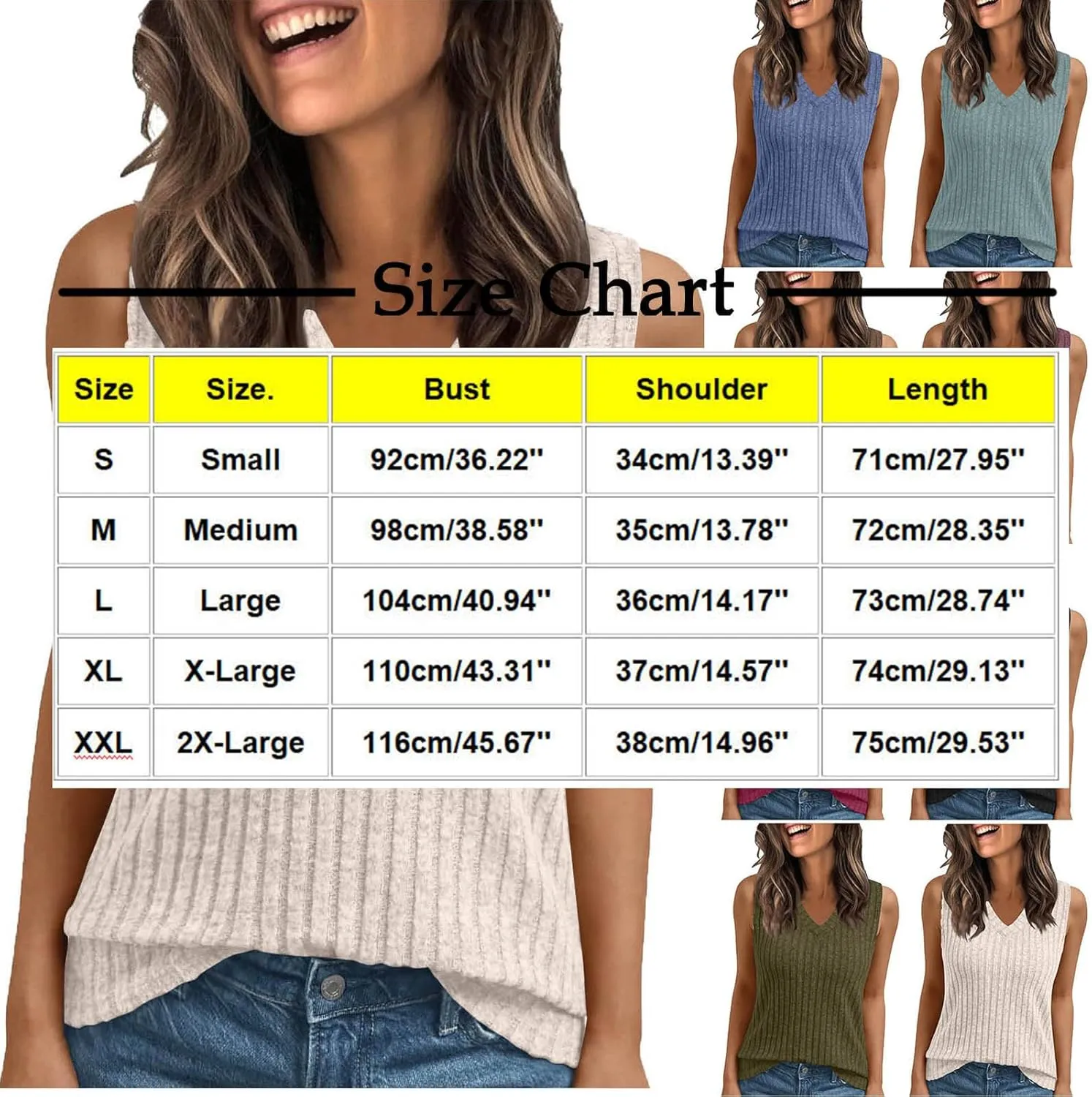 HGps8w Women's Ribbed Tank Tops Summer Casual Basic Solid V Neck Sleeveless Tshirts Pullover Loose Blouse