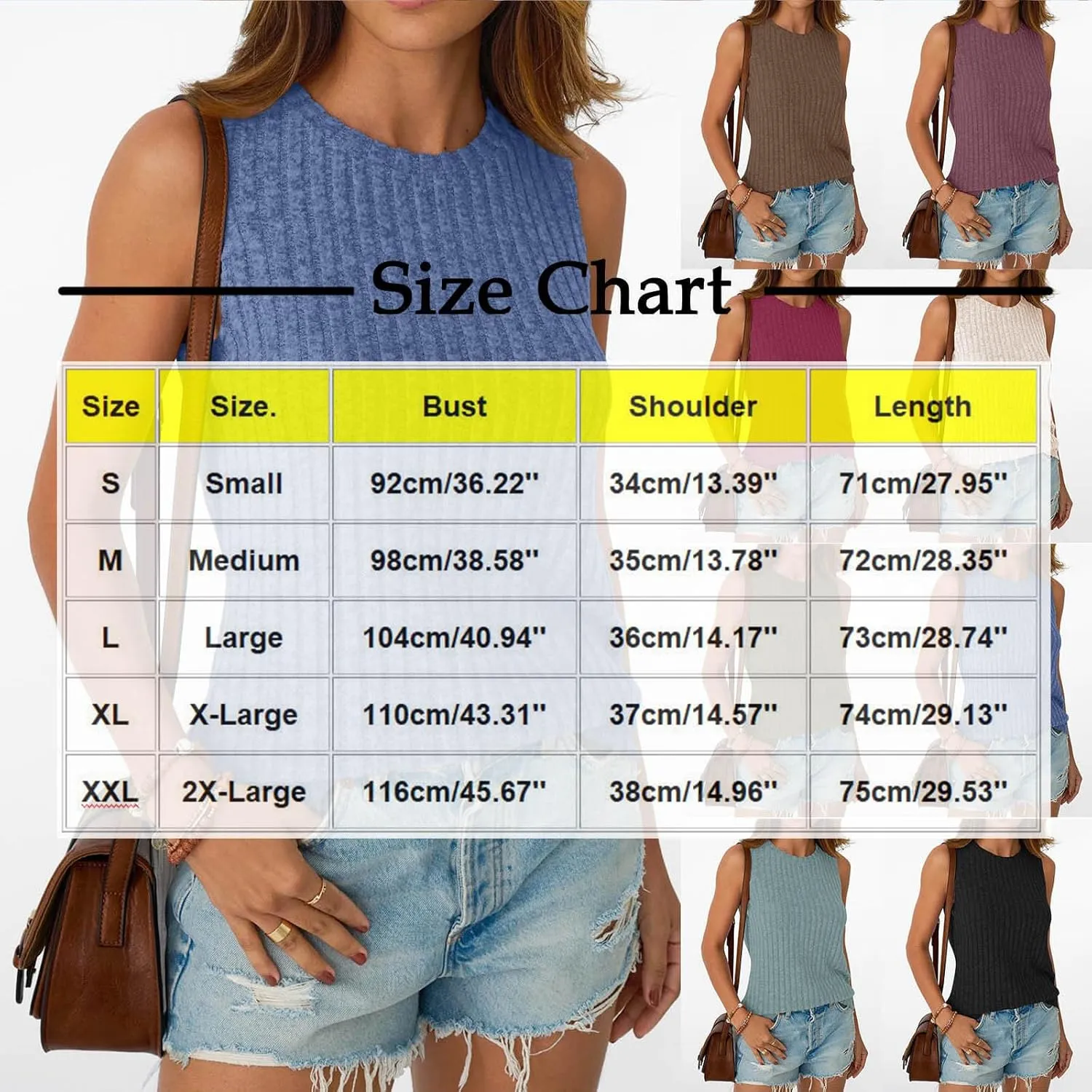 HGps8w Women's Ribbed Tank Tops Summer Casual Solid Crew Neck Sleeveless Loose Tees Shirts Tunic Blouse
