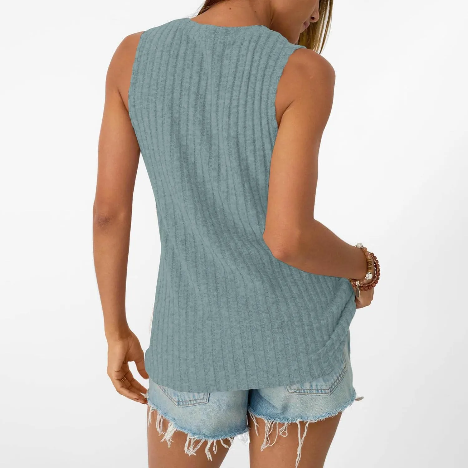 HGps8w Women's Ribbed Tank Tops Summer Casual Solid Crew Neck Sleeveless Loose Tees Shirts Tunic Blouse