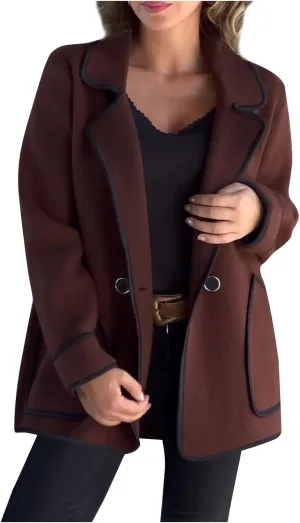 hlysgo Women's Peacoat Wool Blend Double Breasted Blazers Long Sleeve Casual Fall Jackets Spring Outwear with Pockets