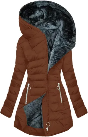 iLH Winter Coats for Women Plus Size Puffer Fleece Lined Down Jacket Hooded Parka Coat Sherpa Warm Jacket Maxi Outwear
