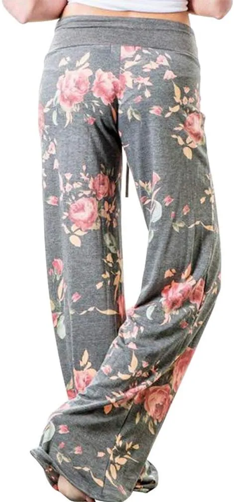iniber Women's Comfy Pajama Pants Casual Lounge Pant Wide Leg Palazzo Stretch Drawstring Bottoms