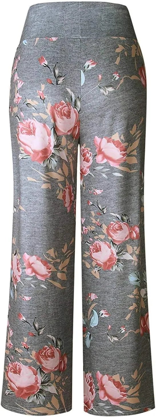 iniber Women's Comfy Pajama Pants Casual Lounge Pant Wide Leg Palazzo Stretch Drawstring Bottoms