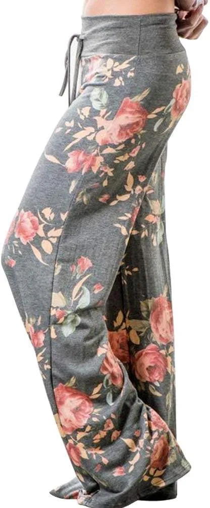 iniber Women's Comfy Pajama Pants Casual Lounge Pant Wide Leg Palazzo Stretch Drawstring Bottoms