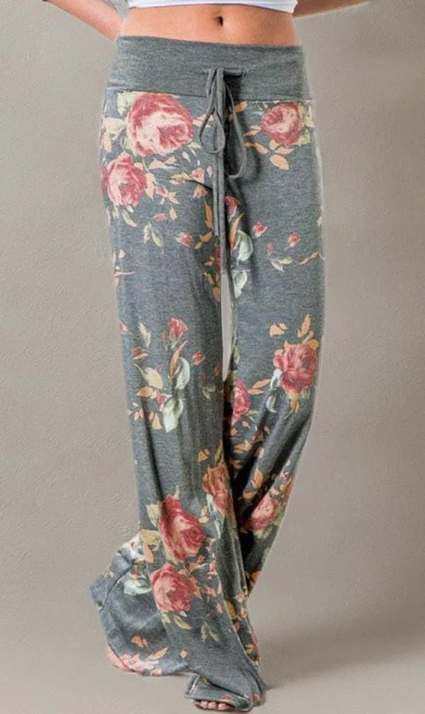 iniber Women's Comfy Pajama Pants Casual Lounge Pant Wide Leg Palazzo Stretch Drawstring Bottoms