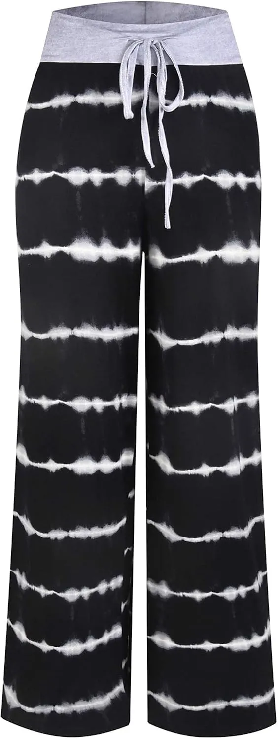 iniber Women's Comfy Pajama Pants Casual Lounge Pant Wide Leg Palazzo Stretch Drawstring Bottoms