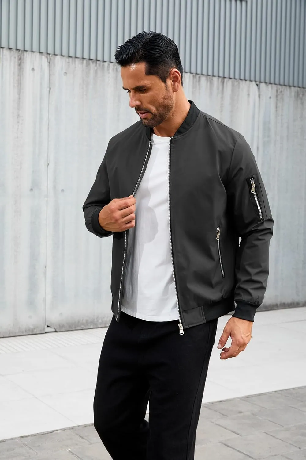 Jacket for Men Fashion Windproof Bomber Jackets Coat Lightweight Casual Windbreaker Zip Up with Pocket
