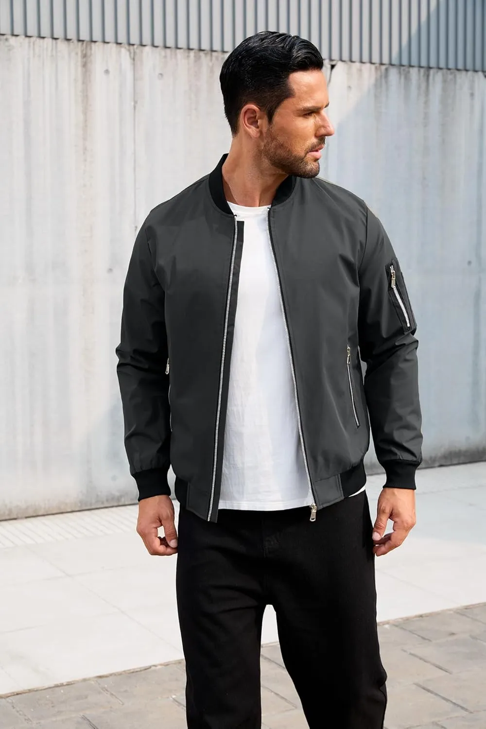 Jacket for Men Fashion Windproof Bomber Jackets Coat Lightweight Casual Windbreaker Zip Up with Pocket