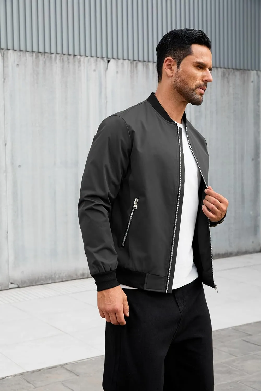 Jacket for Men Fashion Windproof Bomber Jackets Coat Lightweight Casual Windbreaker Zip Up with Pocket