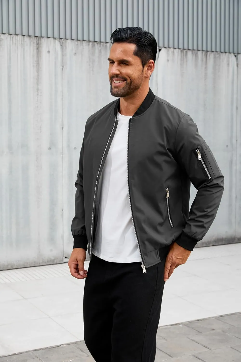 Jacket for Men Fashion Windproof Bomber Jackets Coat Lightweight Casual Windbreaker Zip Up with Pocket