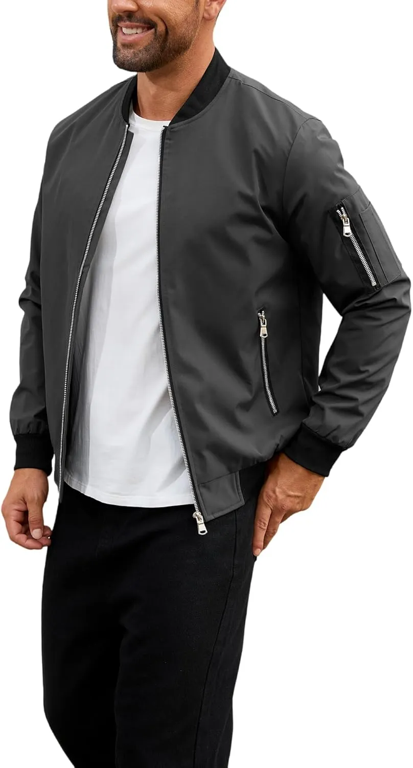 Jacket for Men Fashion Windproof Bomber Jackets Coat Lightweight Casual Windbreaker Zip Up with Pocket