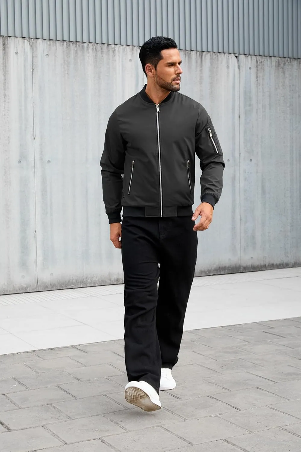 Jacket for Men Fashion Windproof Bomber Jackets Coat Lightweight Casual Windbreaker Zip Up with Pocket
